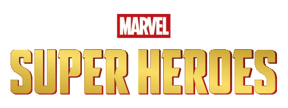 The image features the Marvel logo in white text on a red background above large gold letters spelling SUPER HEROES on a plain background.