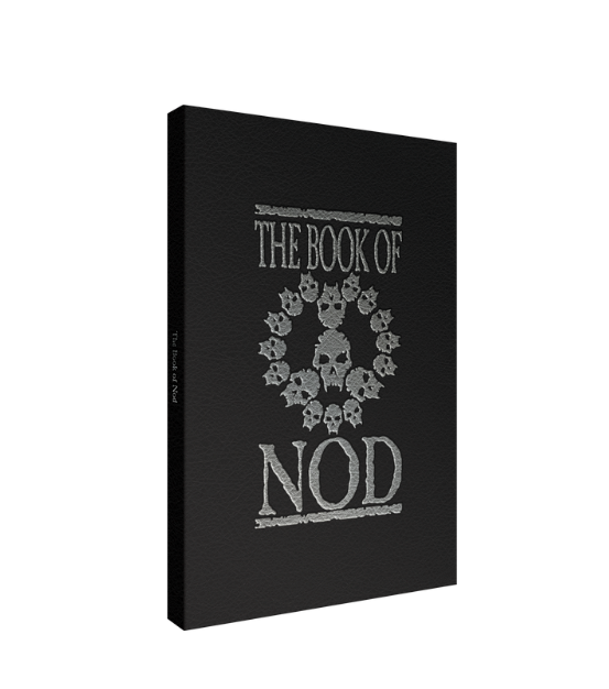 Vampire The Masquerade 5th Ed: The Book of Nod roleplaying supplement, black cover with silver skull wreath.