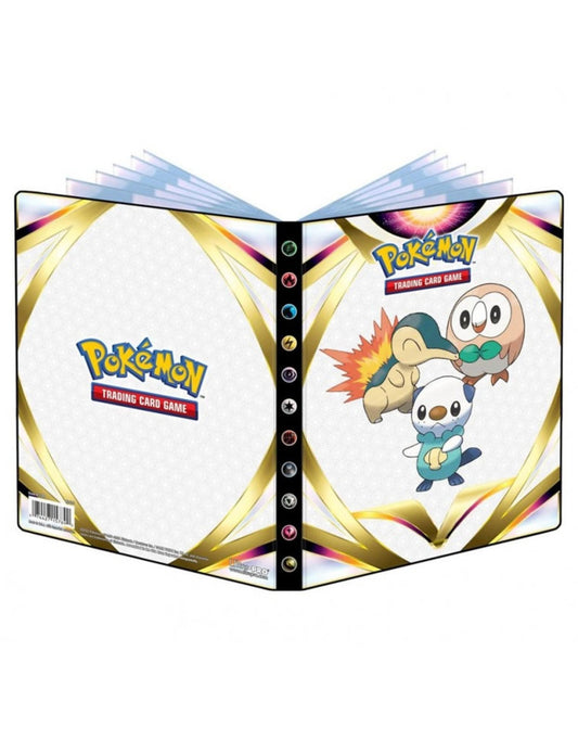 Binder 4kpt Portfolio PKM SV3 for card storage, featuring Cyndaquil, Rowlet, and Oshawott with white-gold design.