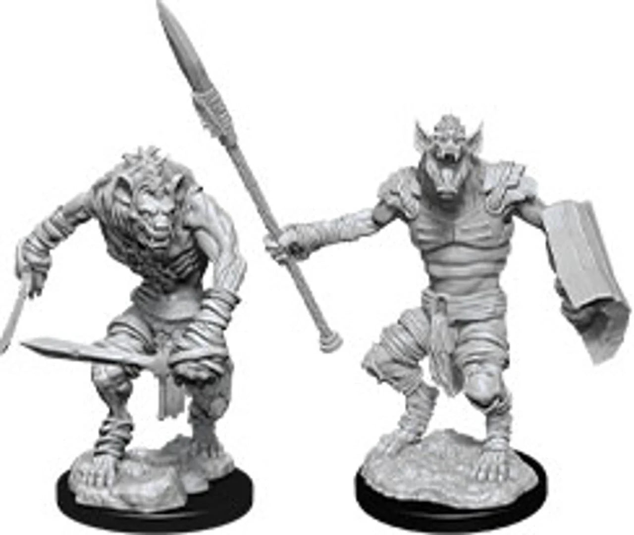 Two D&D: NMU miniatures—Gnoll and Flesh Gnawer W12—for tabletop role-playing games.