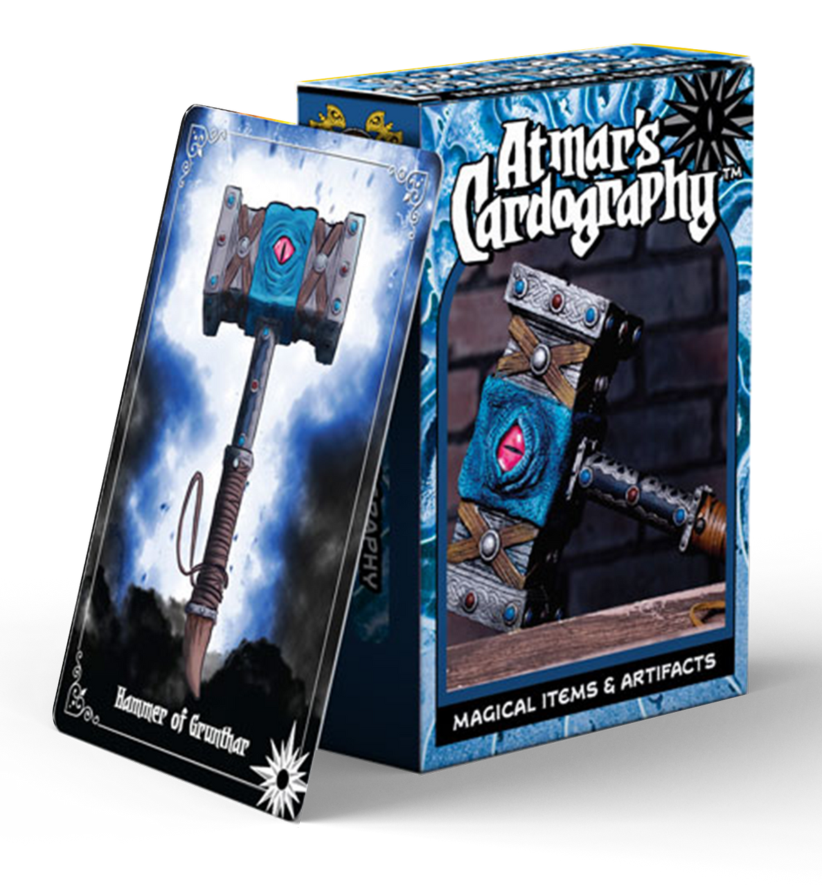 Cardography - Magical Items & Artifacts box set featuring the Hammer of Grunthar card.