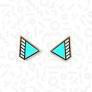 Small turquoise 1980s wedge earrings with striped borders in Memphis style.