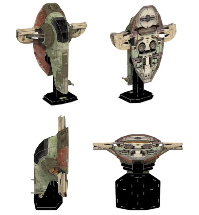 4D Star Wars Boba Fetts Starfighter model shown from multiple angles on a white background.