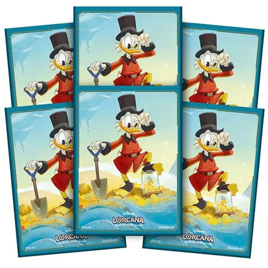 Scrooge McDuck Sleeves 65ct with Scrooge digging for gold on Into the Inklands beach.