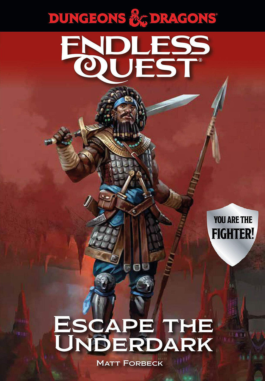 Dungeons & Dragons: Escape the Underdark game box featuring a warrior in armor with sword and spear on the cover.