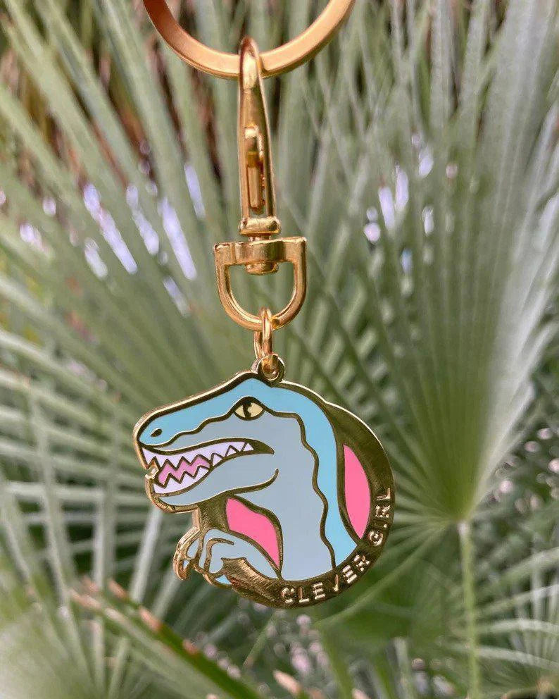 Clever Girl Velociraptor keychain dinosaur purse charm.
