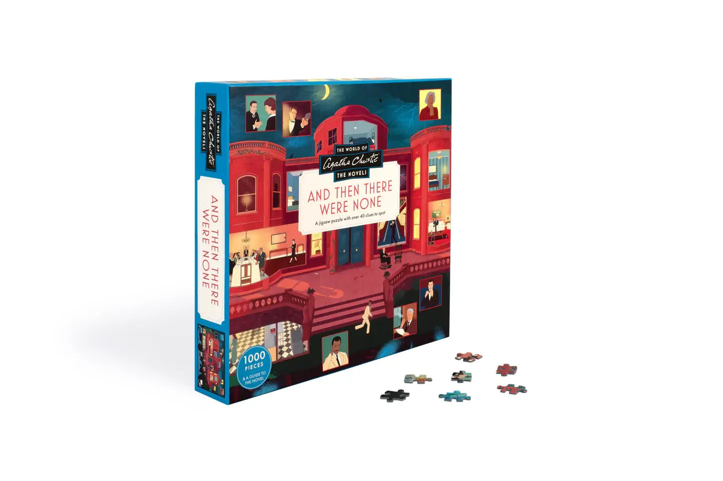 World of Agatha Christie: And Then There Were None 1000-piece puzzle with box cover art and loose pieces shown.