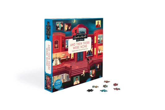 World of Agatha Christie: And Then There Were None 1000-piece puzzle with box cover art and loose pieces shown.
