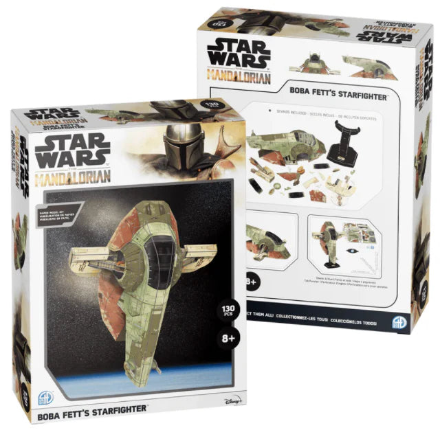 4D Star Wars Boba Fetts Starfighter model kit with box and kit contents displayed.