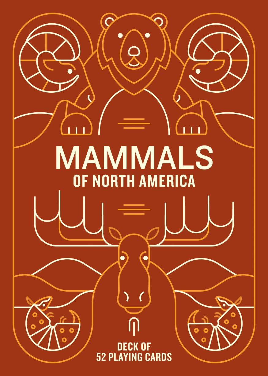 Mammals of North America Card Deck with illustrated cover featuring bear, ram, moose, and armadillo.