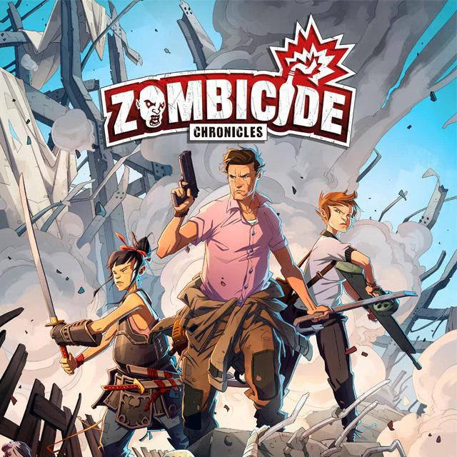 Zombicide Chronicles RPG Core Book with three armed survivors beneath the logo.