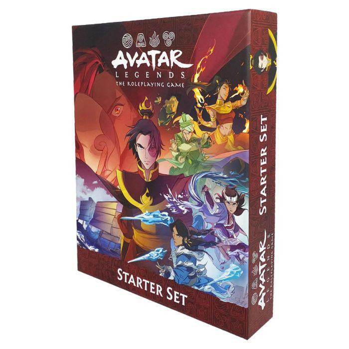 Avatar Legends: RPG Starter Set with characters from the animated series displaying elemental powers.