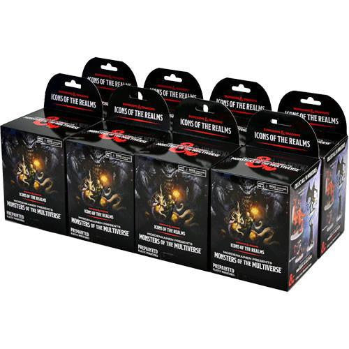 Eight pre-painted D&D: IR: Multiverse Monsters Brick miniatures arranged in two rows.