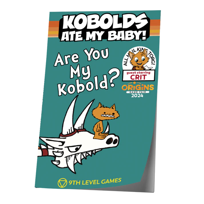 Are You My Kobold? poster at Origins Game Fair with a snarling kobold on a dragon skull.