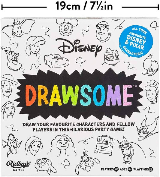 Disney Drawsome game box, 19cm (7.5in) wide, with character sketches and rainbow title.