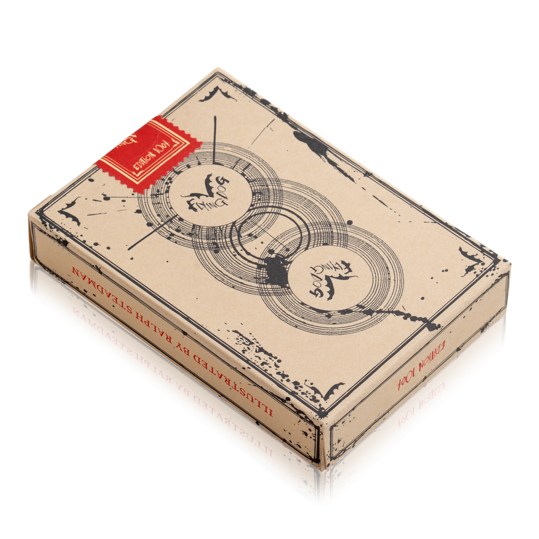 Flying Dog Edition 1 playing cards in a beige box with Ralph Steadman illustrations and a limited edition seal.