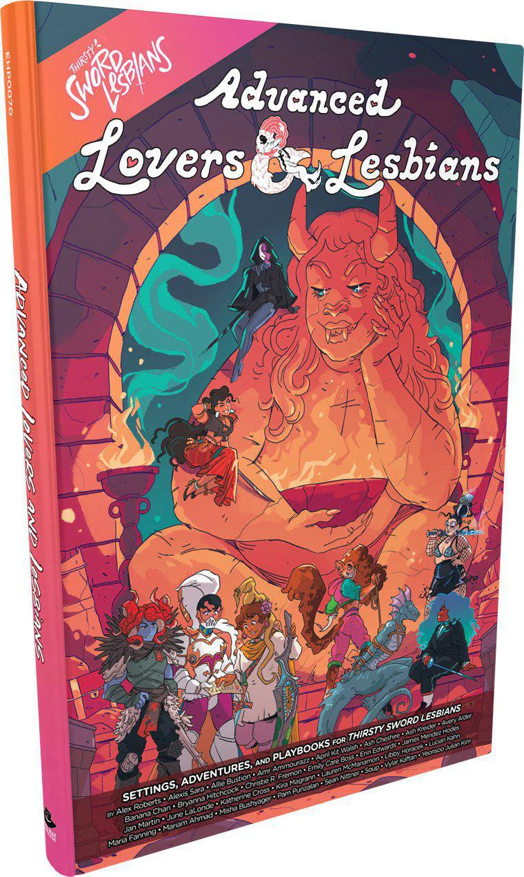 Advanced Lovers & Lesbians RPG cover with diverse characters and a large smiling demon.