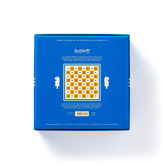 Its Time to Say Yes to Chess Travel Edition in blue box with yellow and white grid pattern.