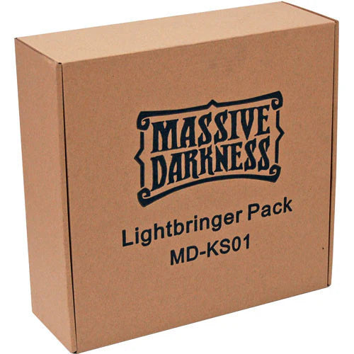 Kickstarter Exclusive Massive Darkness: Lightbringer Pack in bold black text on a brown box.