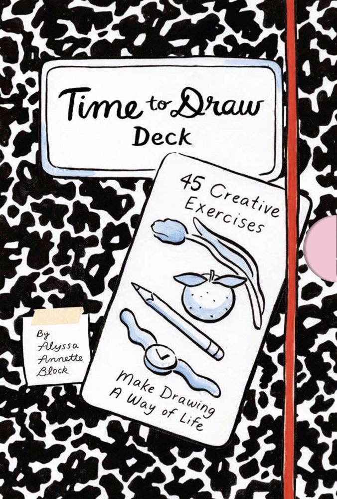 Time to Draw Deck box featuring sketches of a pencil, fruit, and paintbrush on the cover.
