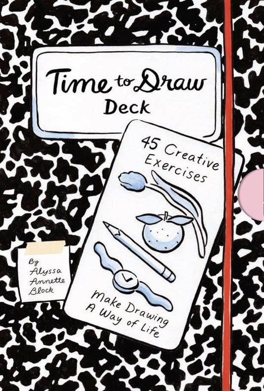 Time to Draw Deck box featuring sketches of a pencil, fruit, and paintbrush on the cover.