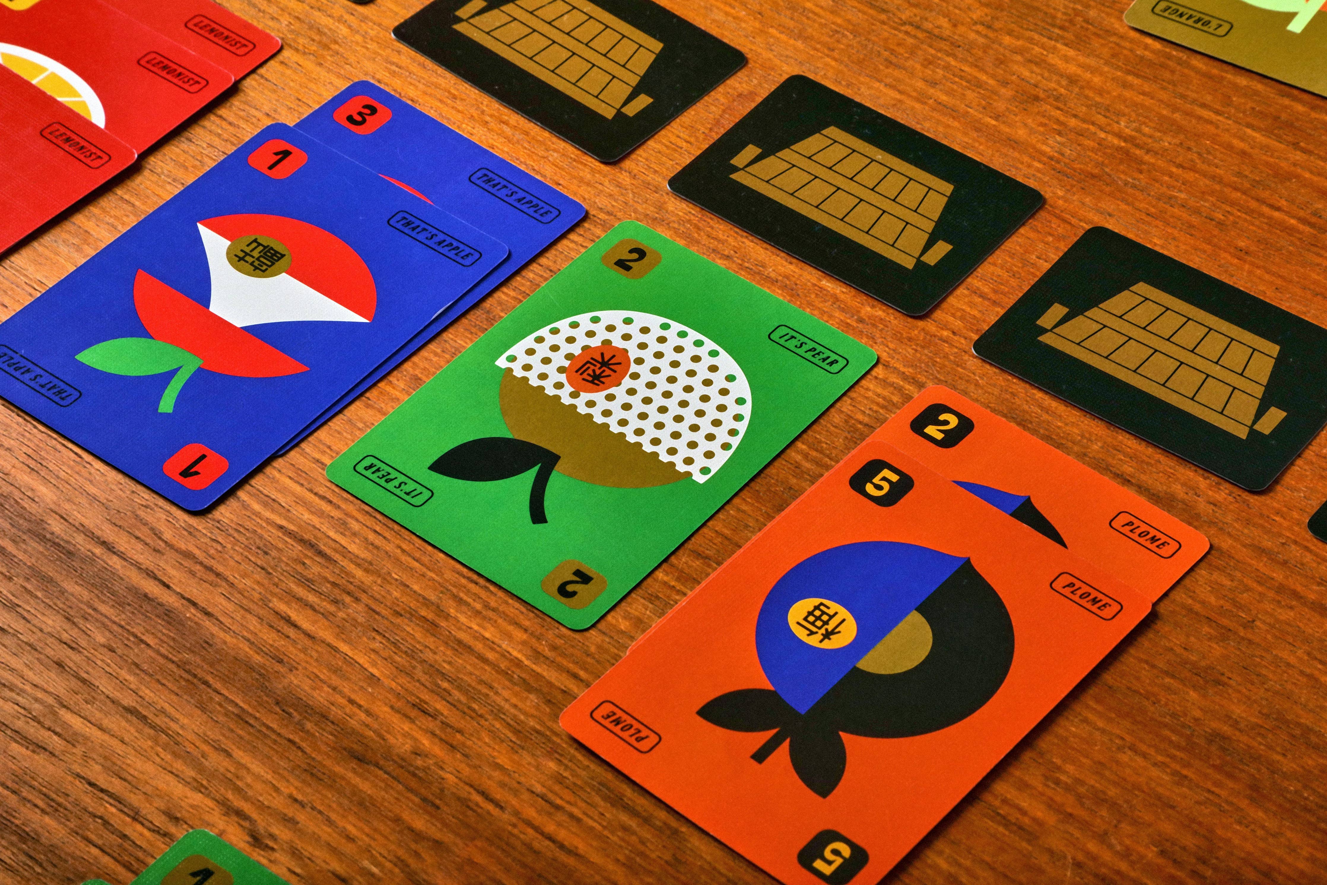 Fruit Boss abstract playing cards displayed for a set collection game.