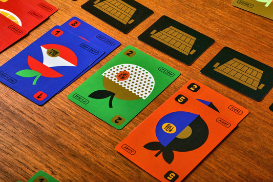 Fruit Boss abstract playing cards displayed for a set collection game.