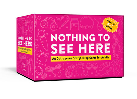 Pink box labeled Nothing to See Here, adult party game with playful icons.