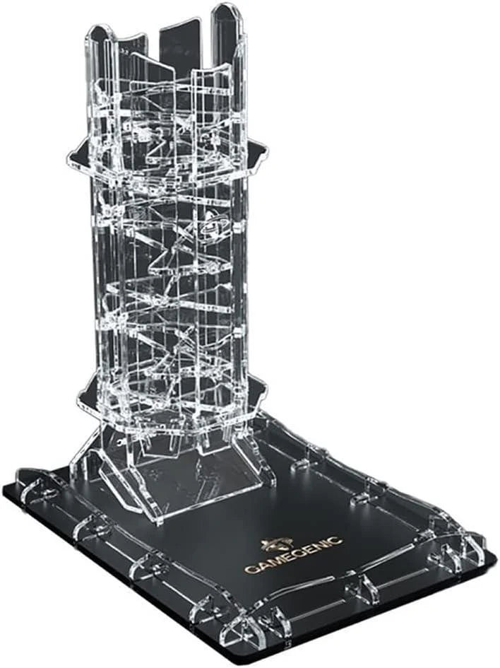 Crystal Twister Premium Dice Tower with crystal design, black base, and Gamegenic logo.