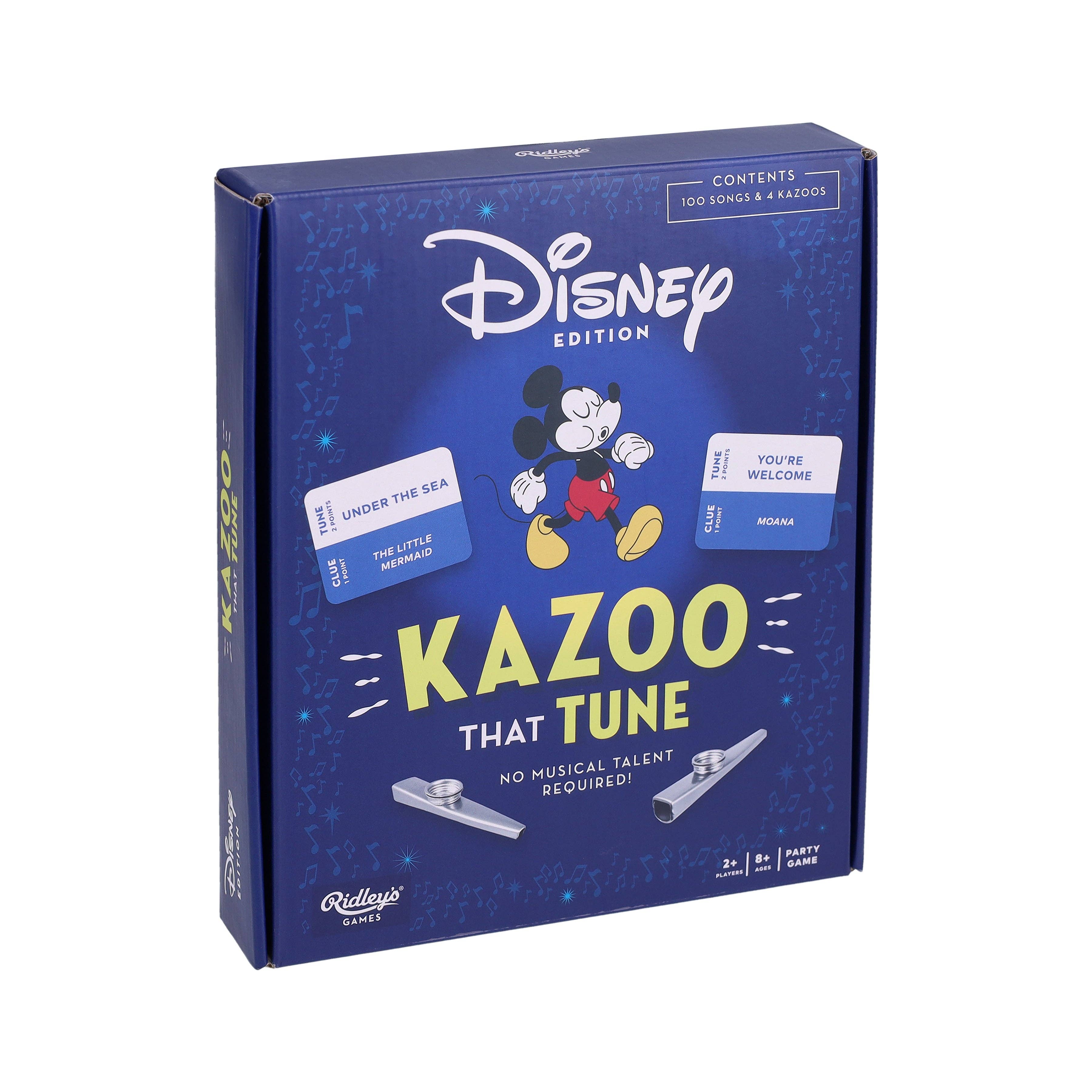 Disney Kazoo That Tune game box, song cards, and two kazoos.