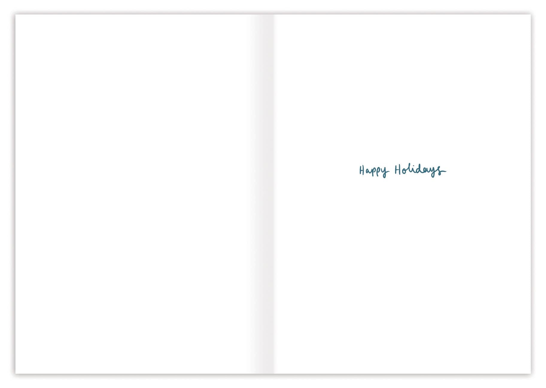Sending Love Across Miles Holiday Card by Louise Mulgrew on recycled paper, blue Happy Holidays script, blank inside.