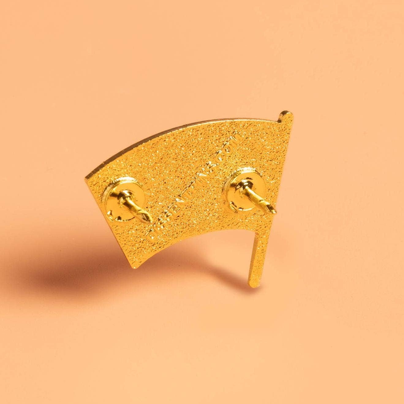 Gold Trans Pride Flag pin with textured enamel and double pin backs.