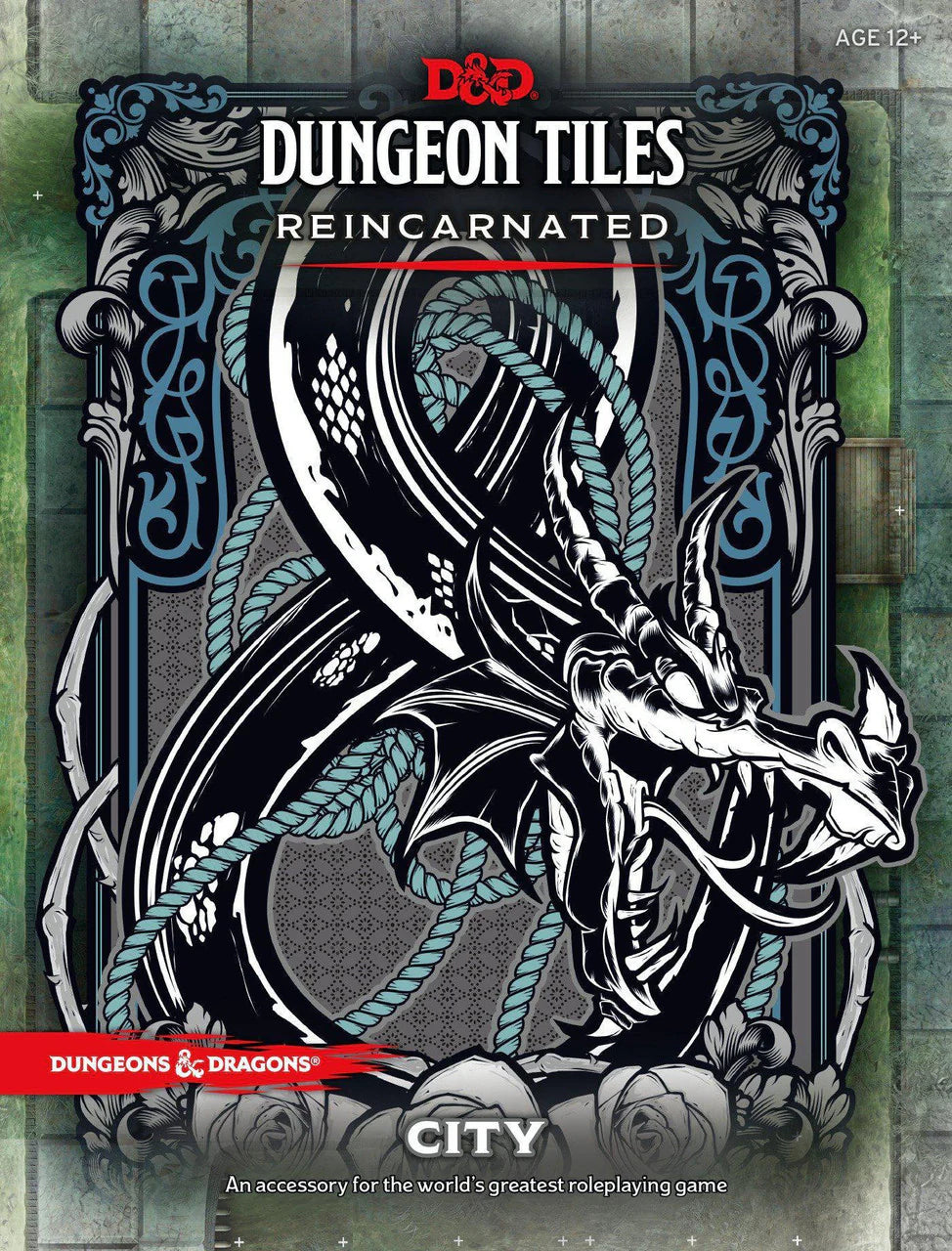 D&D Dungeon Tiles Reincarnated: City box with a black and silver dragon on the cover.