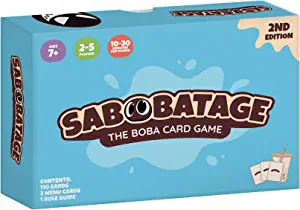 Sabobatage: The Boba Card Game 2nd Edition box, ages 7+, 2-5 players, 10–20 min playtime.