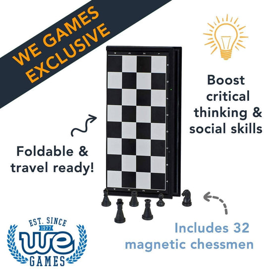 Magnetic Chess Set, 10-inch portable board with chess pieces and magnetic surface for travel.