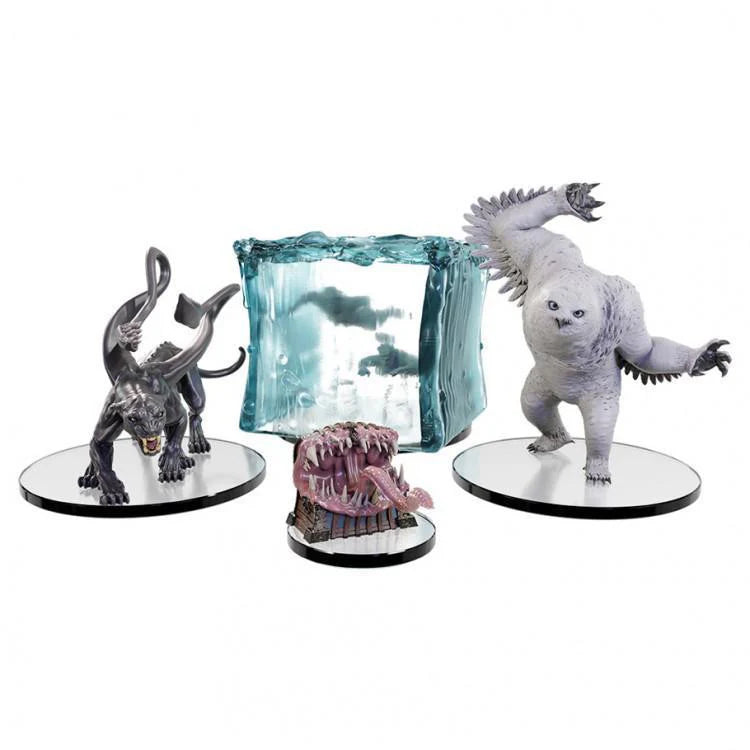D&D Icons of the Realms: Honor Among Thieves Monsters Boxed Set with panther, bear, cube, and maw monster figures.