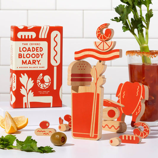 Brass Monkey (Over) Loaded Balance Game with stackable wooden Bloody Mary pieces.