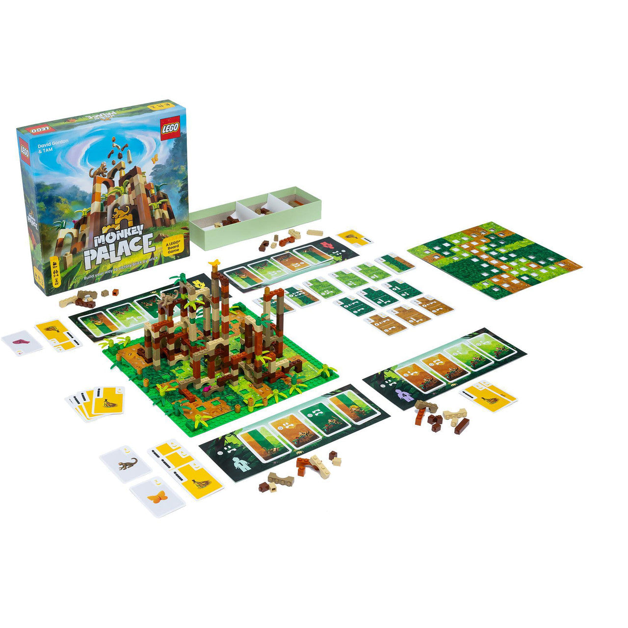 Monkey Palace board game with cards, game pieces, and box.