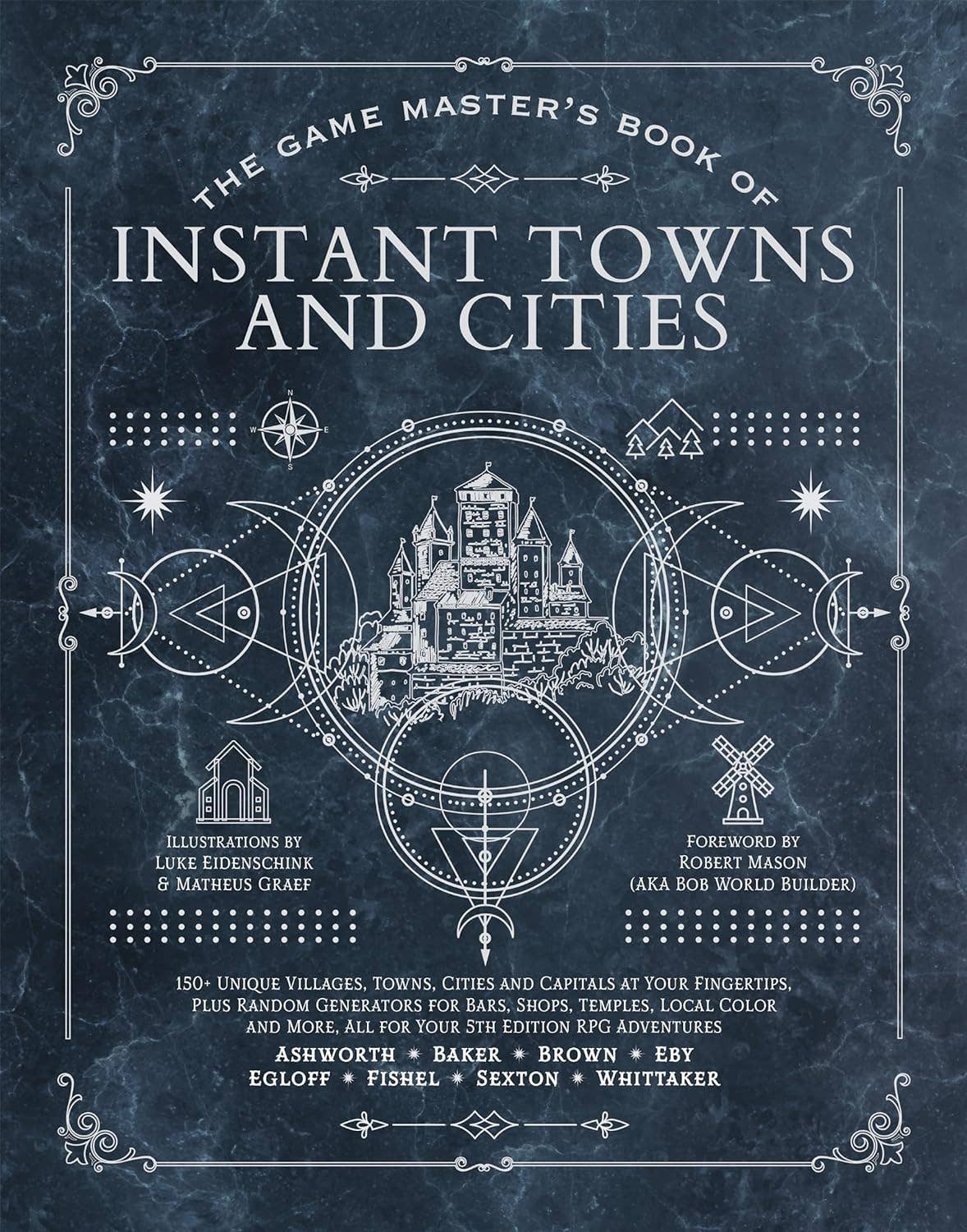 The Game Masters Book of Instant Towns and Cities book cover, RPG town and city generator.