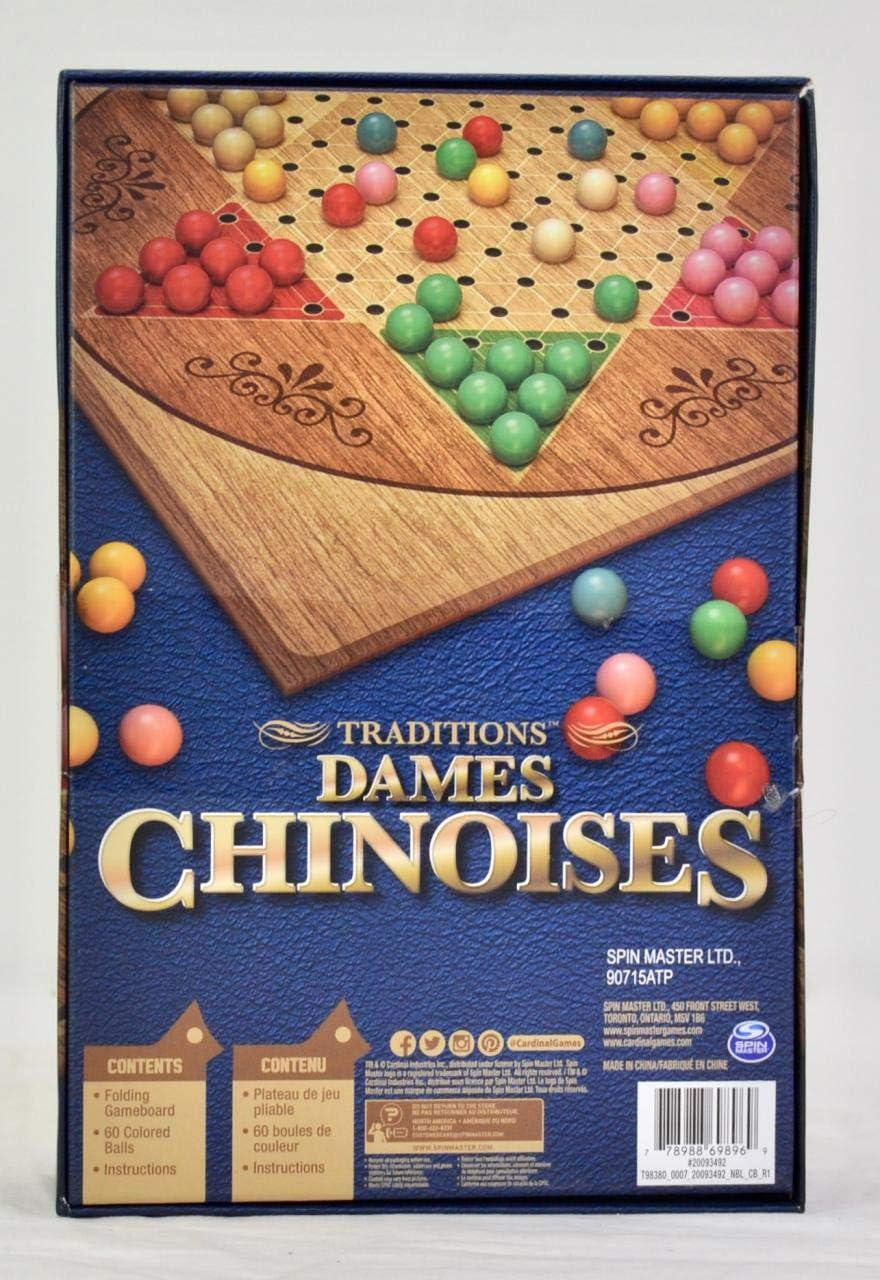 Traditions Classic Strategy Games box with Chinese Checkers marbles on a wooden board.