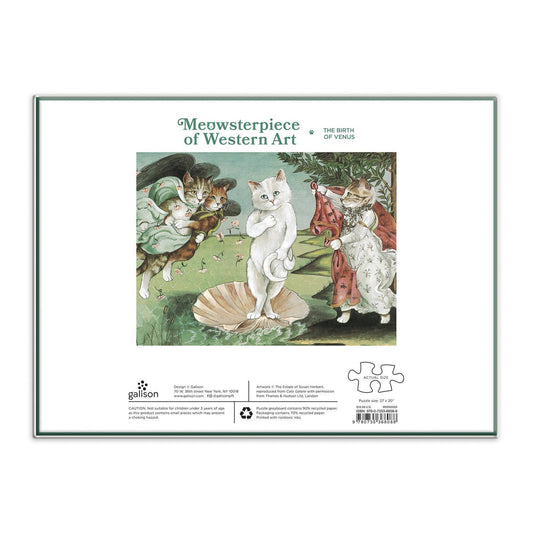 Birth of Venus Meowsterpiece Puzzle featuring three Renaissance-style cats.