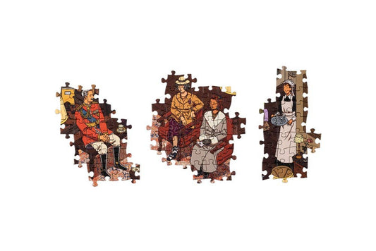 The World of Hercule Poirot 1000 Piece Puzzle featuring three clusters of seated figures.