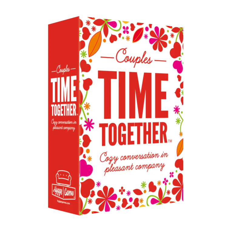 Time Together Couples card game box with red text and floral designs on a white background.