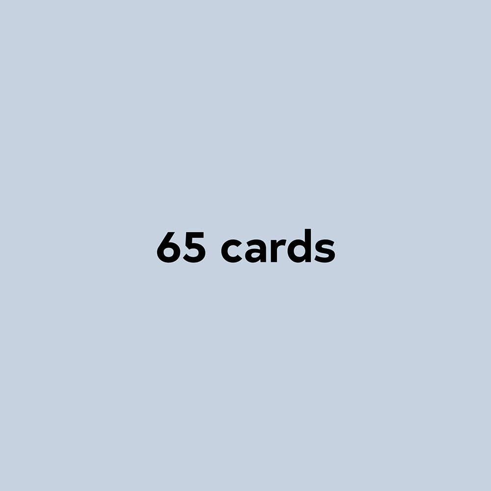 65 Calm the Chaos Cards displayed in bold black font on a plain light gray background.