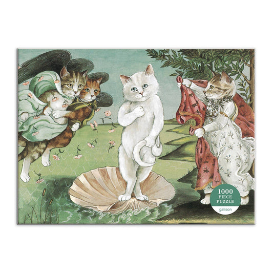 The Birth of Venus Meowsterpiece 1000 Piece Puzzle featuring three cats as Venus.