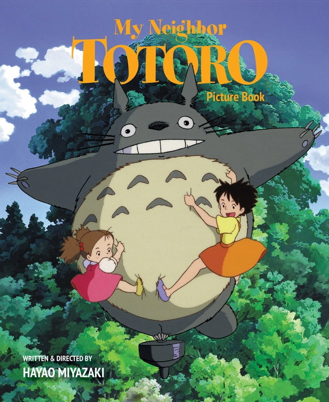 My Neighbor Totoro Picture Book cover featuring two girls with Totoro flying above trees.