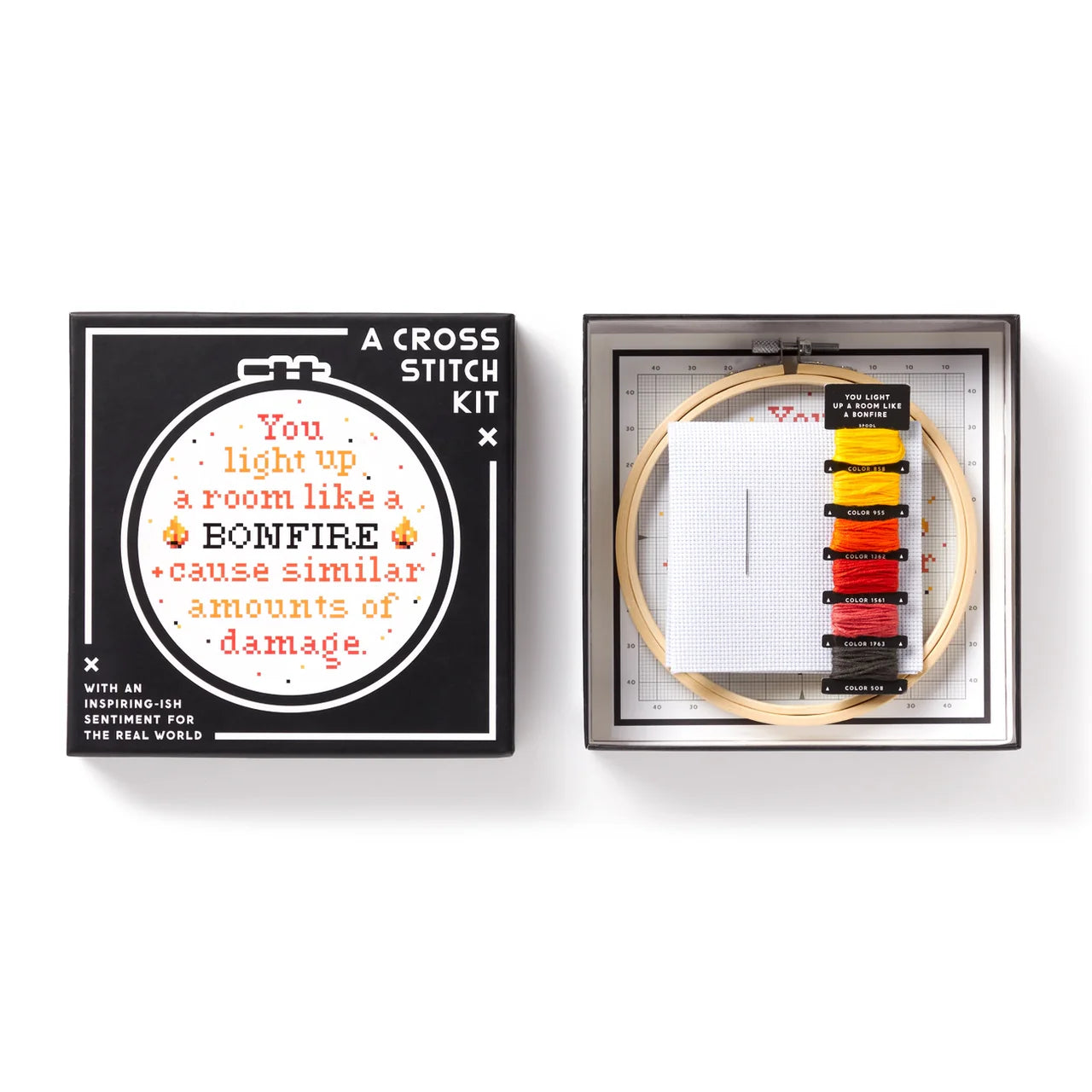 You Light Up A Room Cross Stitch Kit with hoop, threads, fabric, and box message included.