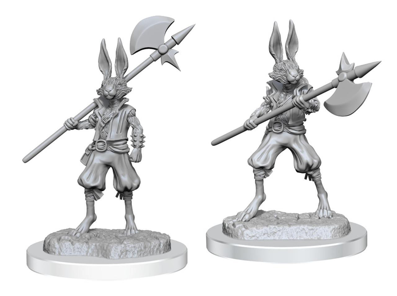 D&D: NMU: Harengon Brigands W18 set with two axe-wielding miniatures on bases for tabletop role-playing games.