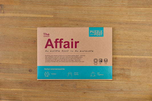 Brown envelope labeled Escape Room | Puzzle Game | Board Game | The Affair.