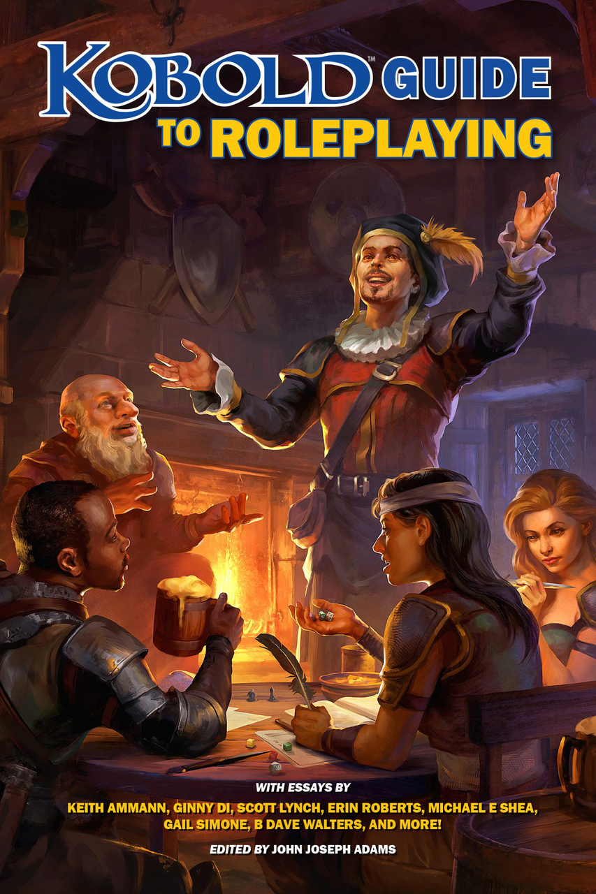 Kobold Guide to Roleplaying book featuring four adventurers playing dice in a tavern.